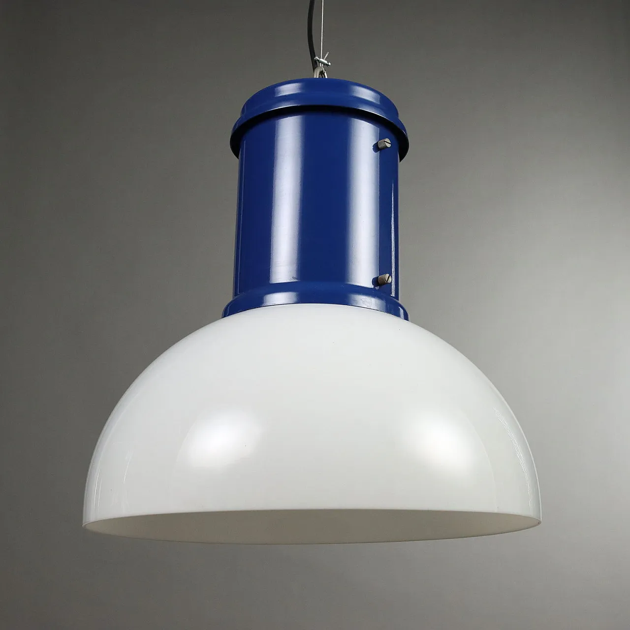 Lampadario in alluminio smaltato blu e metacrilato, anni '70 6