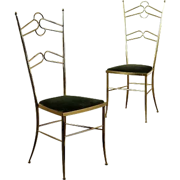 Chiavarina style chairs with brass structure, 60s