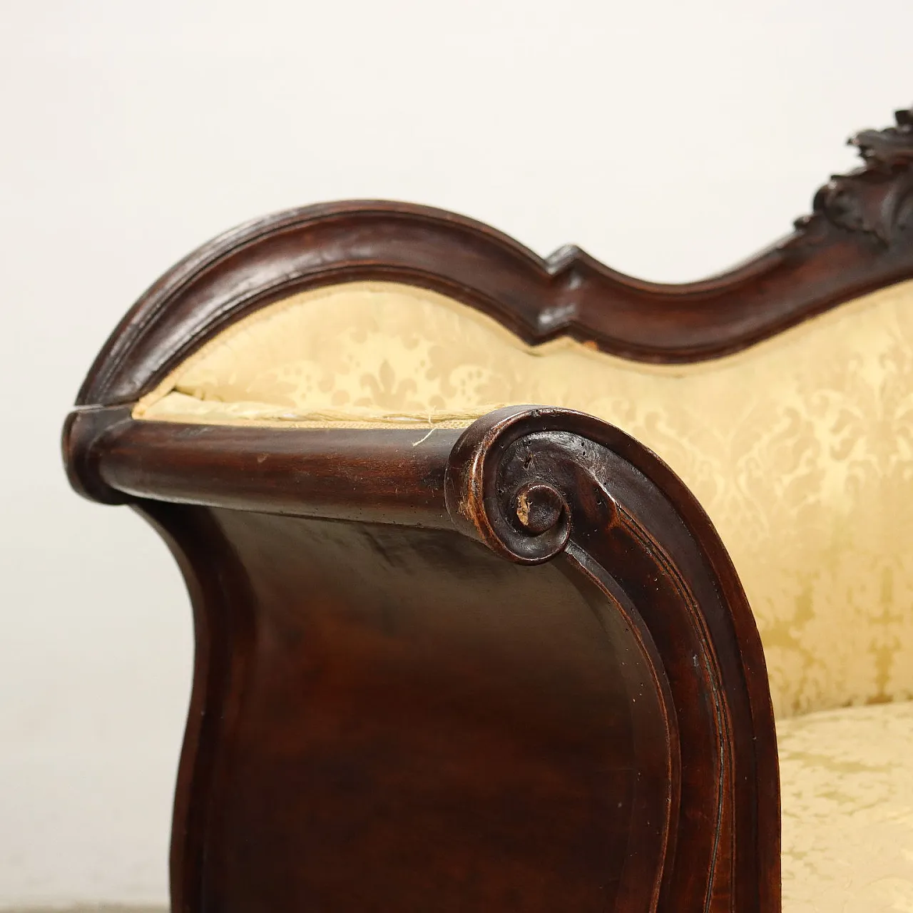 Louis Philippe boat sofa in carved walnut and fabric, 19th century 4