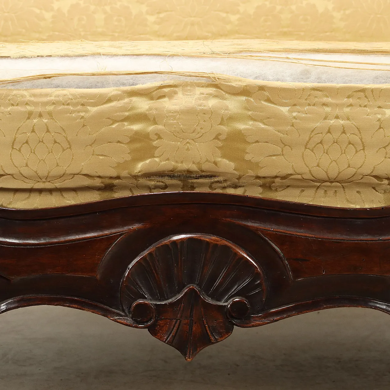 Louis Philippe boat sofa in carved walnut and fabric, 19th century 5