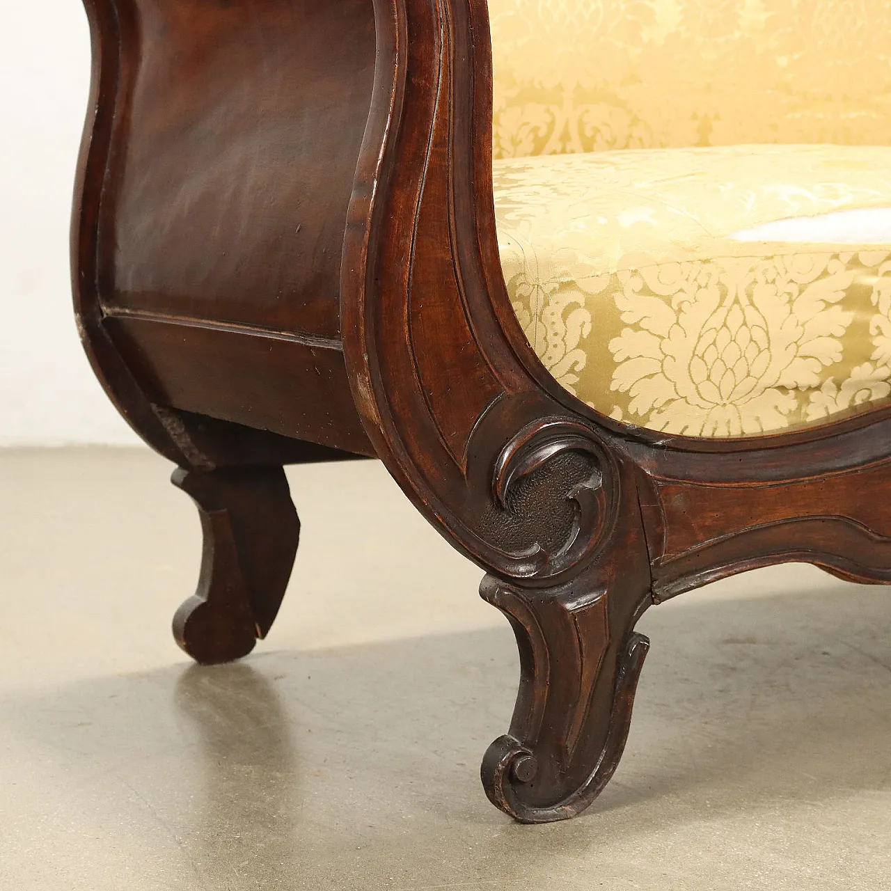 Louis Philippe boat sofa in carved walnut and fabric, 19th century 6