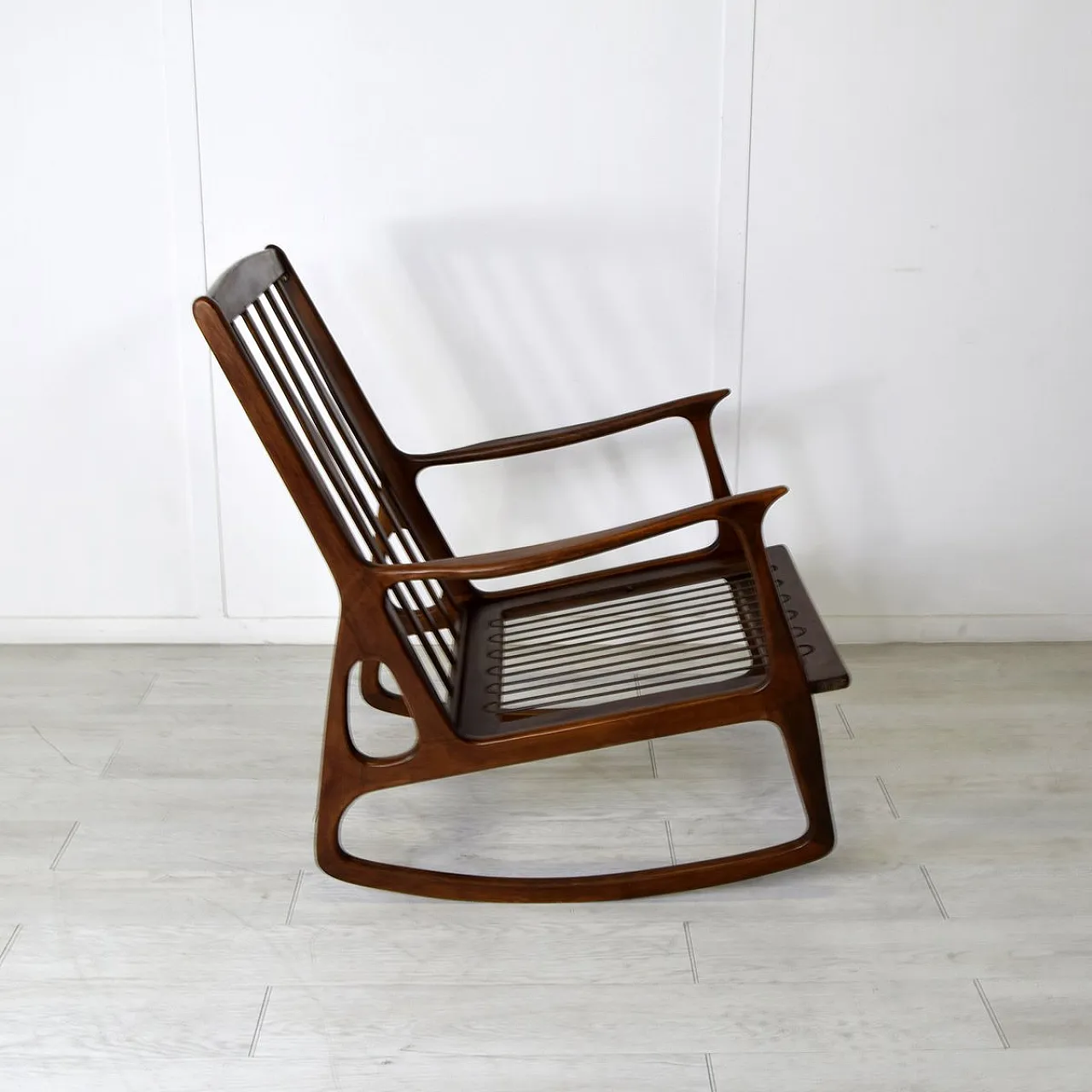 Milanese School wooden rocking armchair, 1960s 2