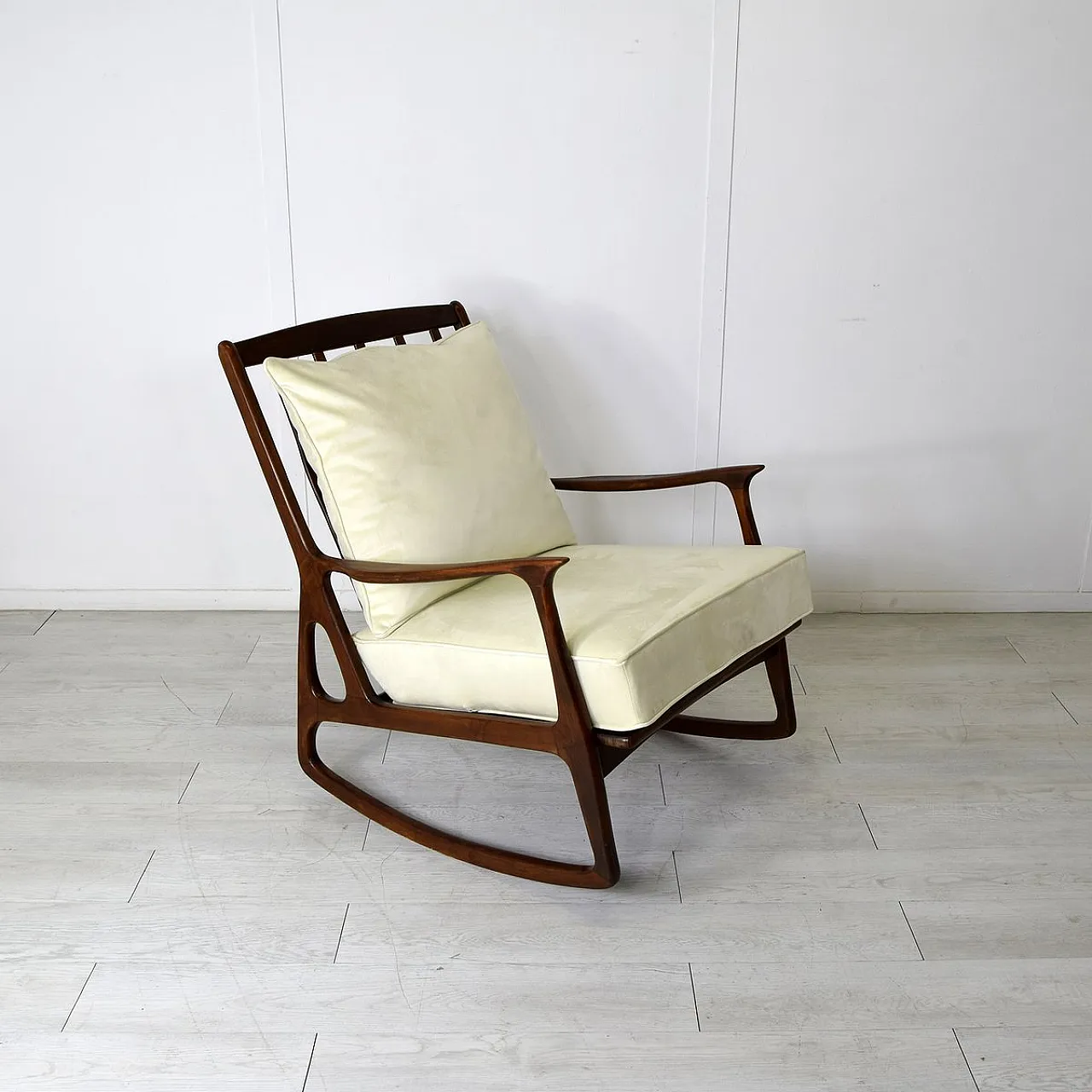 Milanese School wooden rocking armchair, 1960s 3