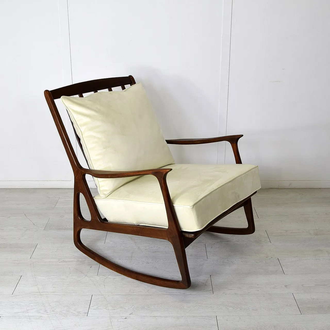 Milanese School wooden rocking armchair, 1960s 7