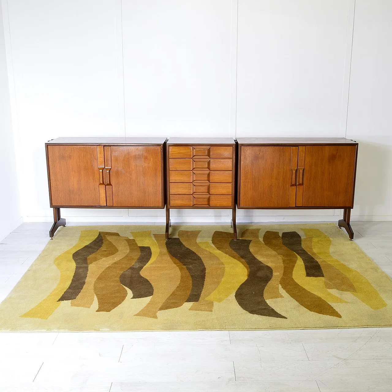 Teak sideboard with central drawers, 1960s 1