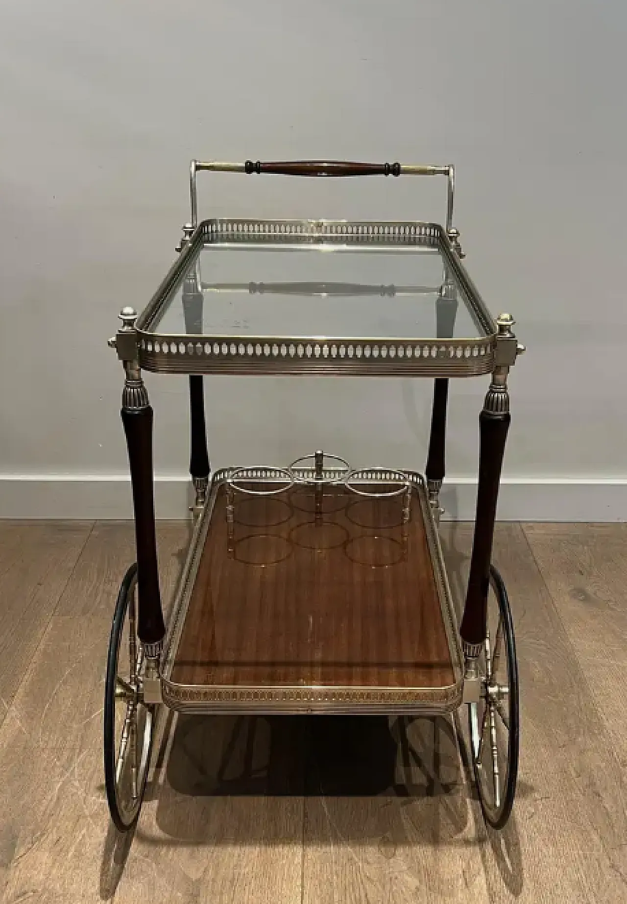 Carrello in mogano e ottone di Maison Jansen, anni '40 3