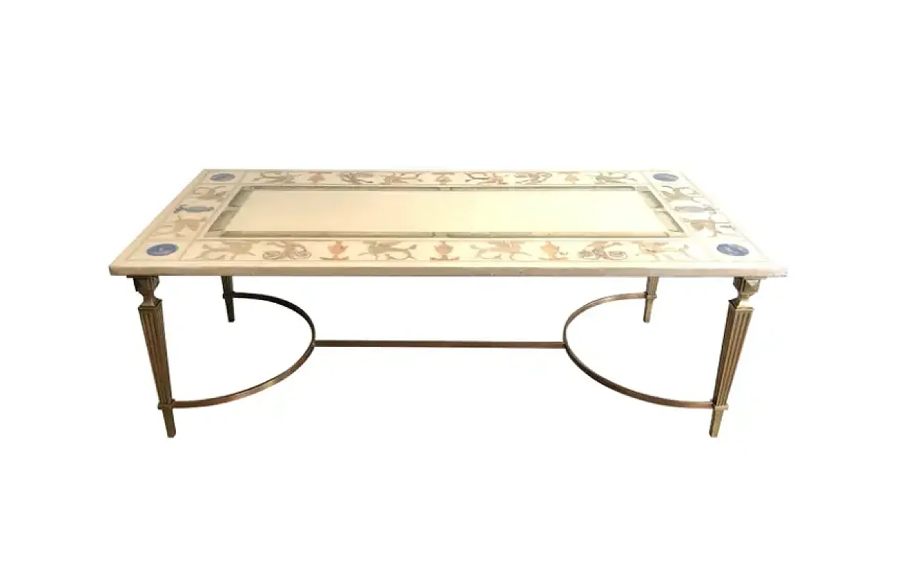 Coffee table in bronze and brass with marble top, 1940s 1