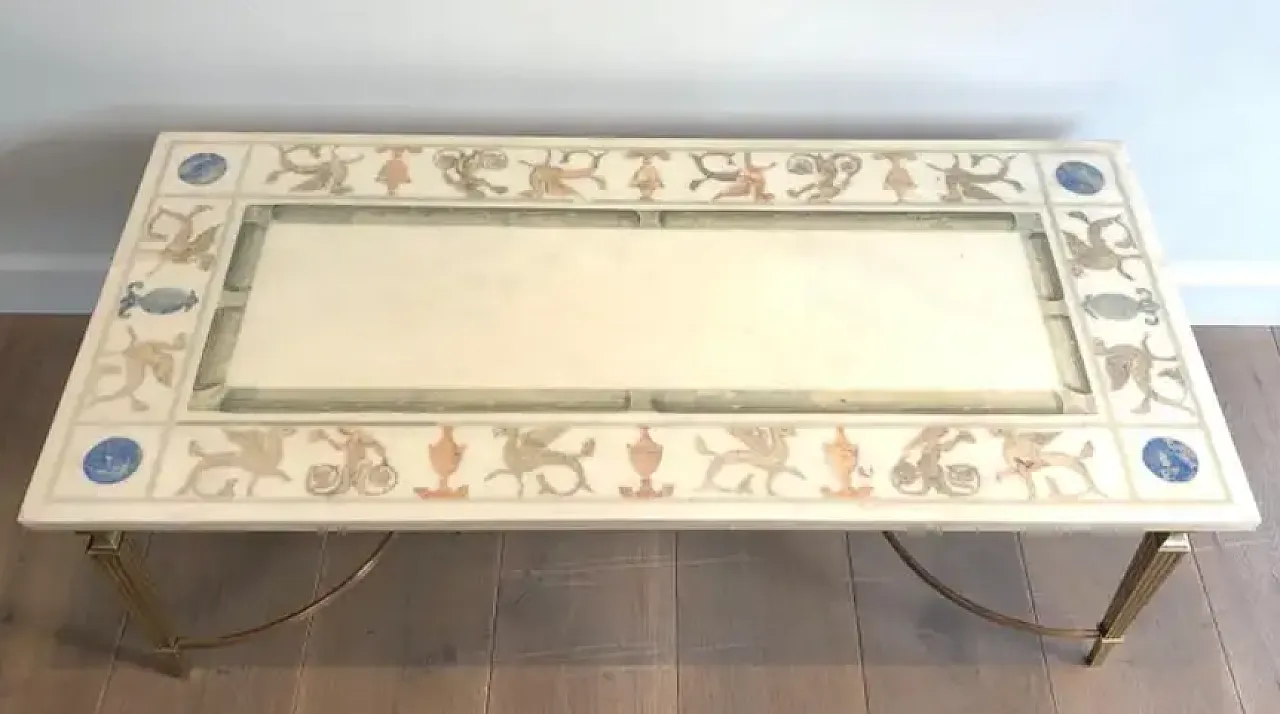 Coffee table in bronze and brass with marble top, 1940s 2