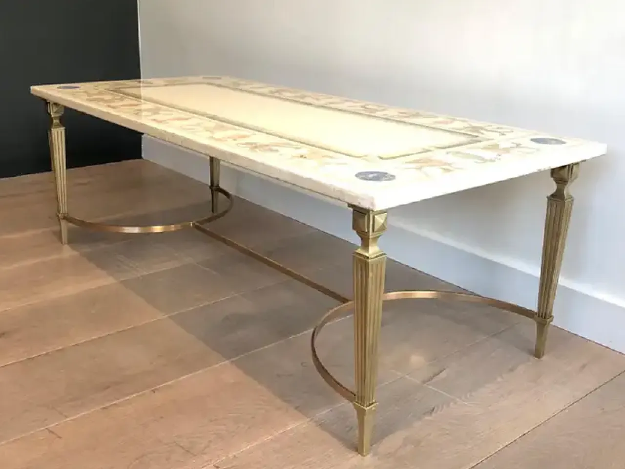 Coffee table in bronze and brass with marble top, 1940s 3