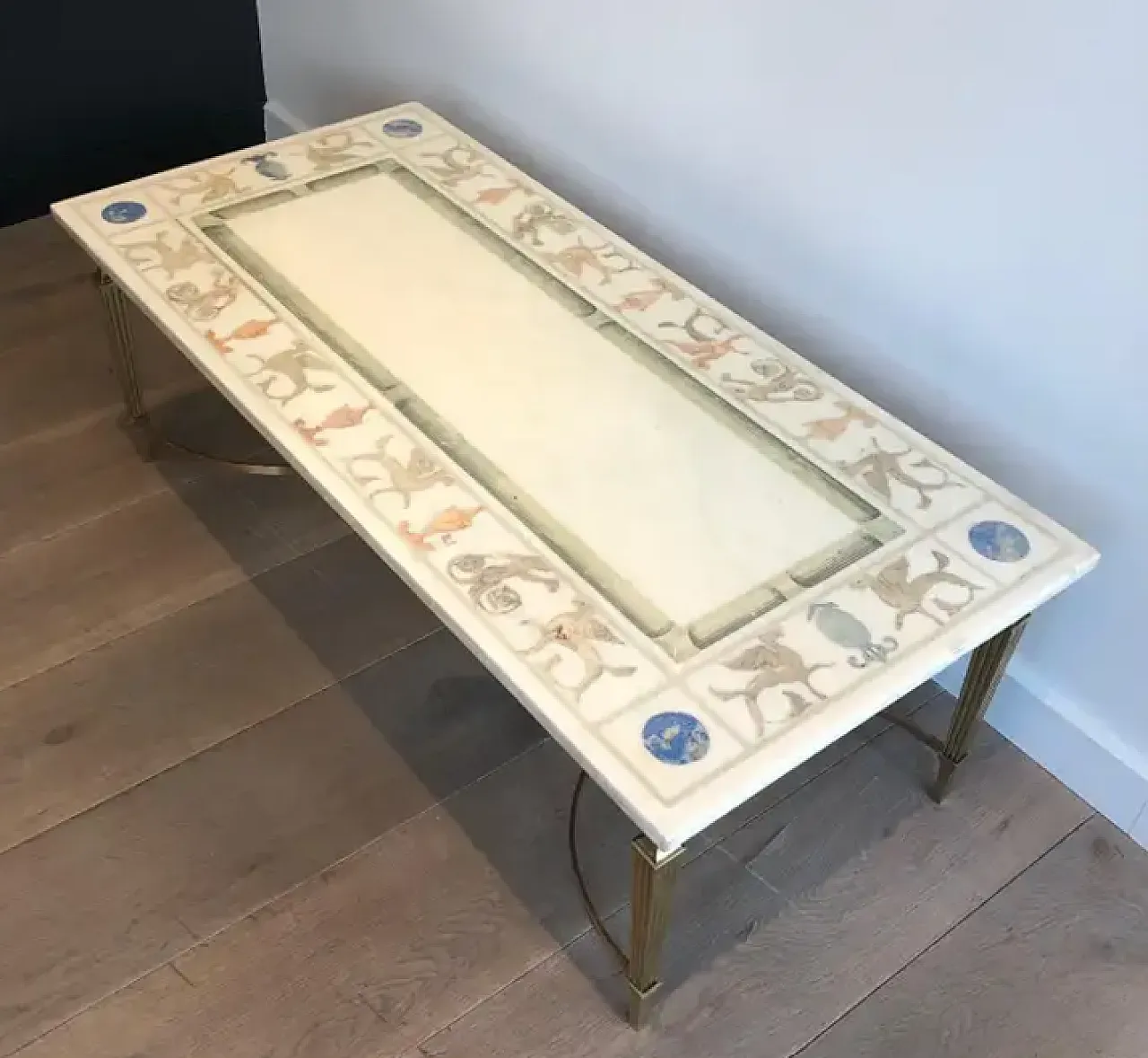 Coffee table in bronze and brass with marble top, 1940s 4