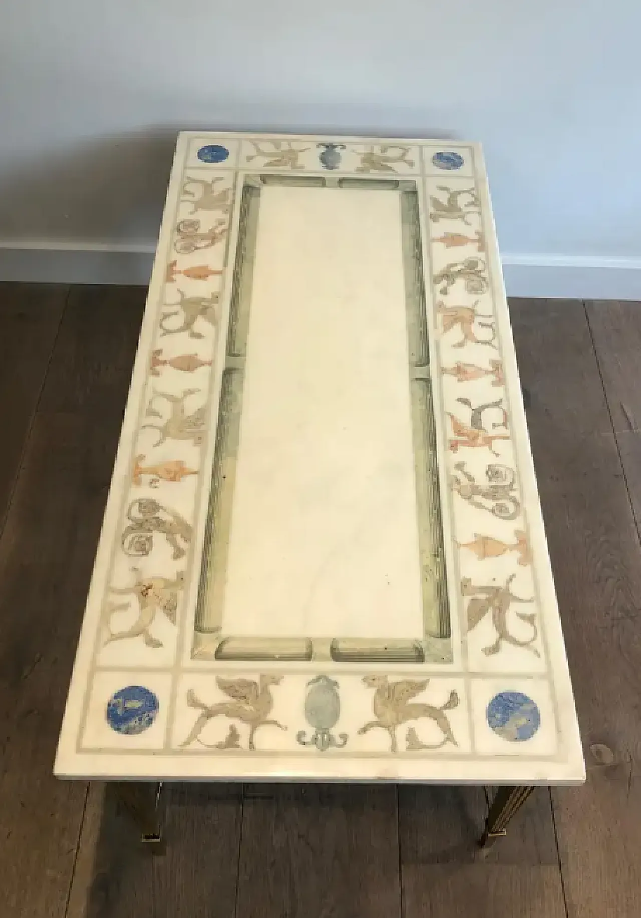 Coffee table in bronze and brass with marble top, 1940s 5