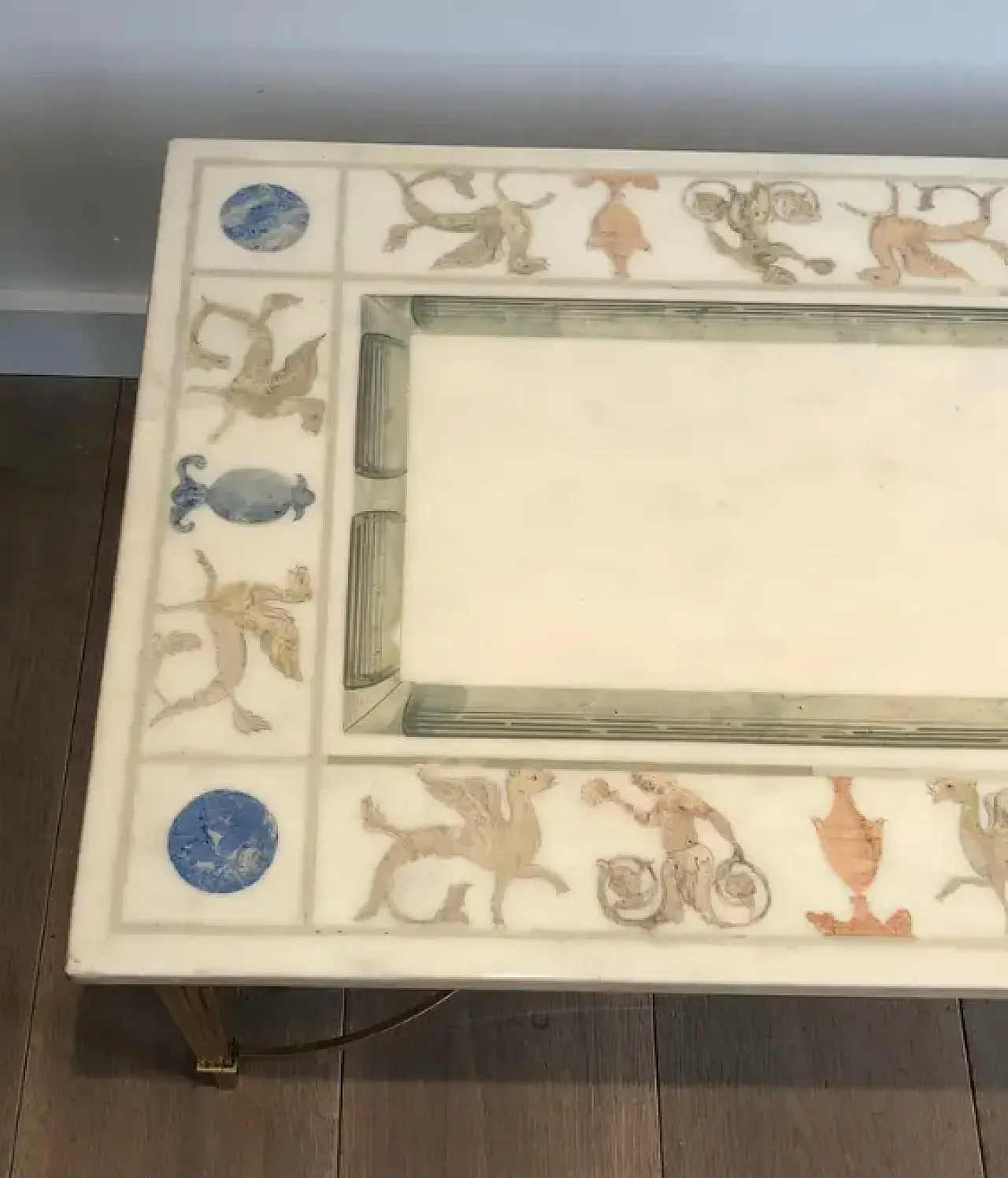 Coffee table in bronze and brass with marble top, 1940s 6