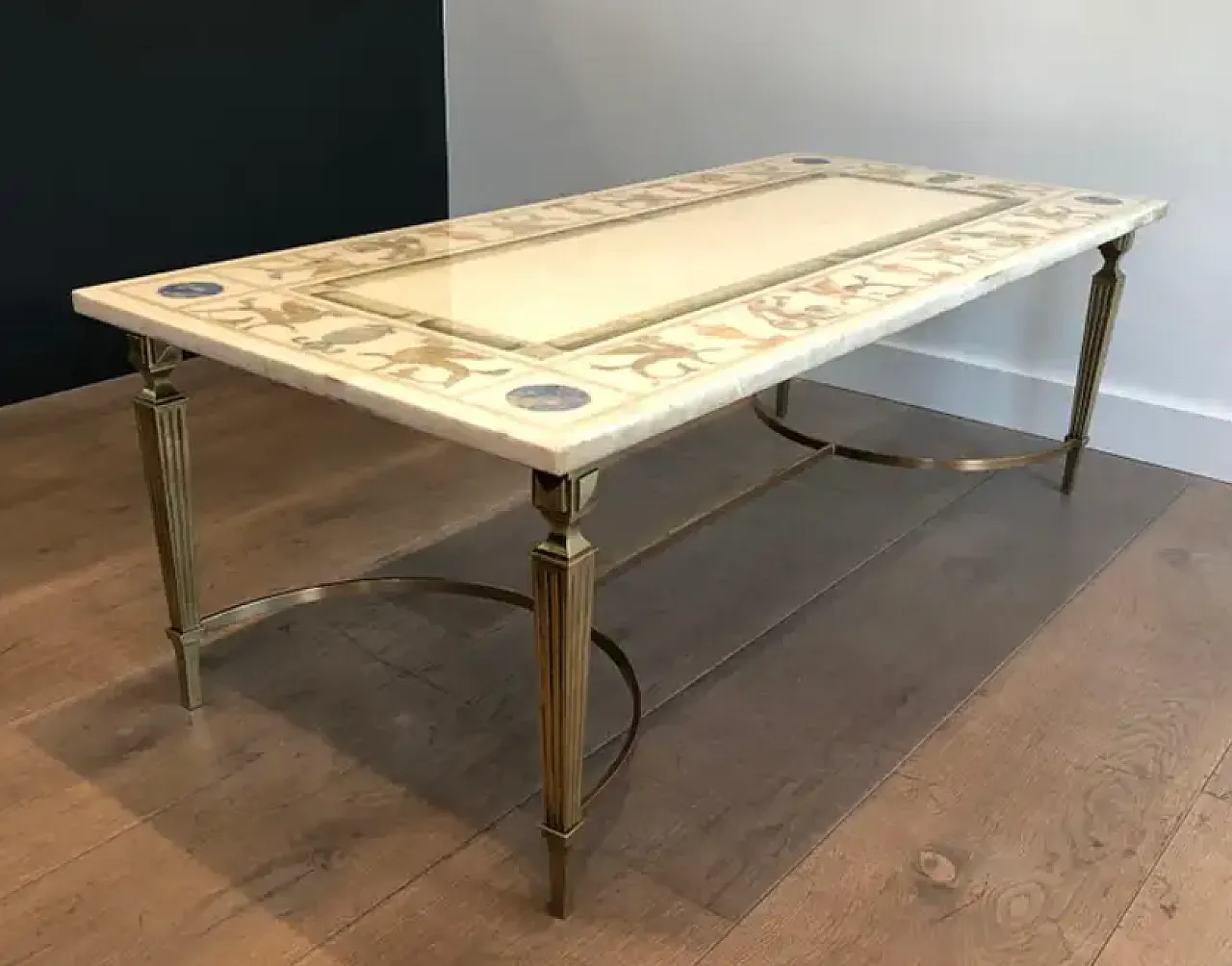 Coffee table in bronze and brass with marble top, 1940s 9