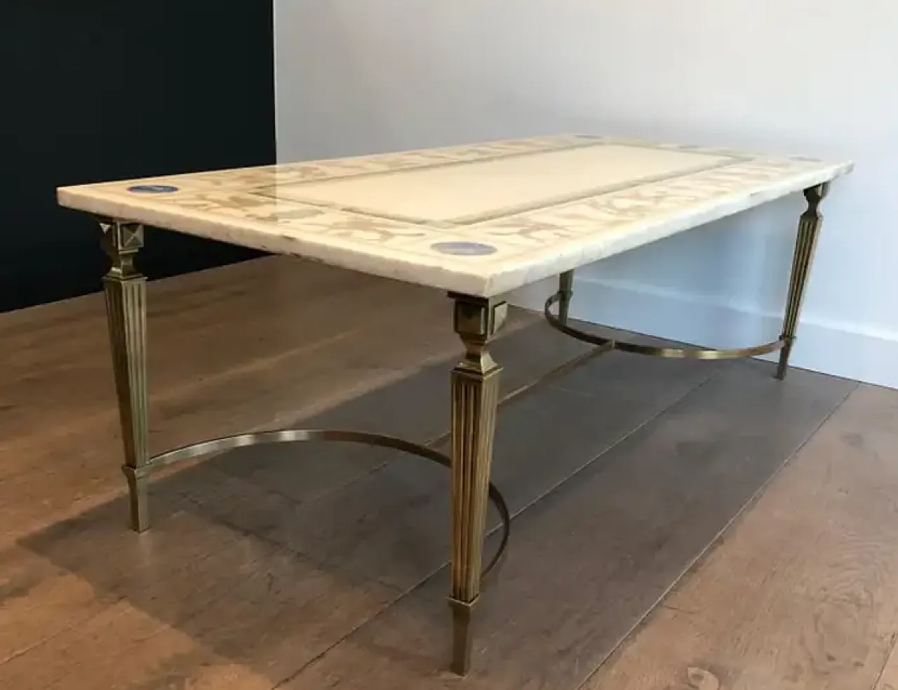 Coffee table in bronze and brass with marble top, 1940s 10