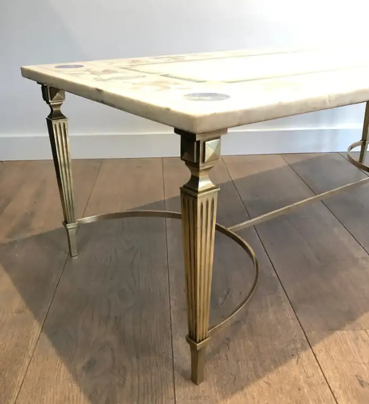 Coffee table in bronze and brass with marble top, 1940s 11