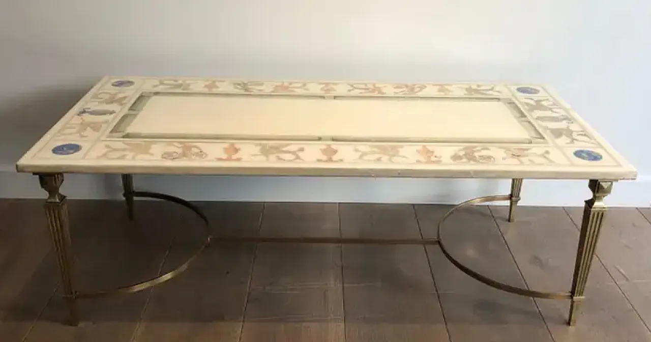 Coffee table in bronze and brass with marble top, 1940s 15