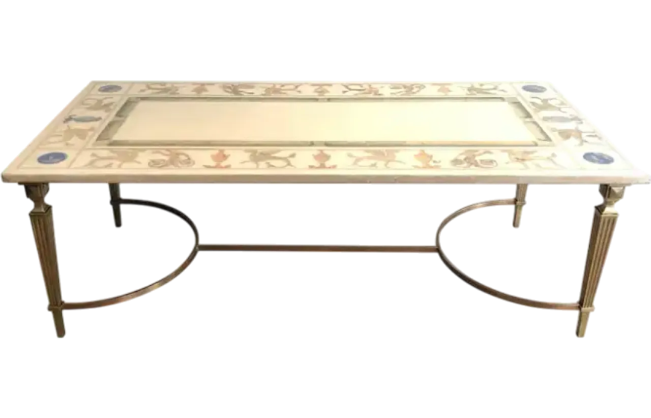 Coffee table in bronze and brass with marble top, 1940s 16