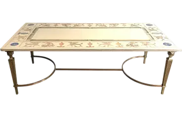 Coffee table in bronze and brass with marble top, 1940s