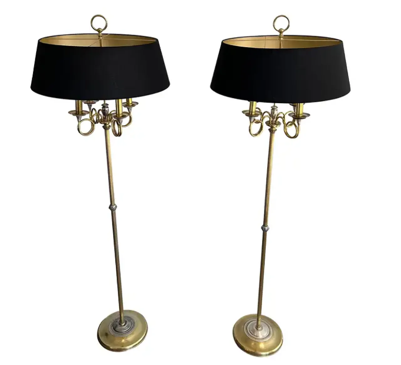 Pair of brushed steel & brass floor lamp, 1940s 1