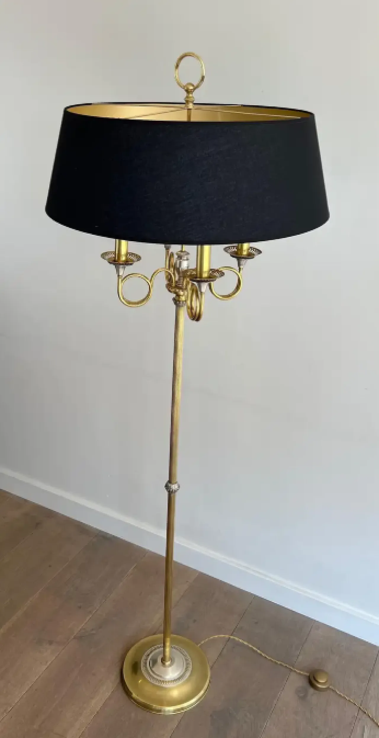 Pair of brushed steel & brass floor lamp, 1940s 3