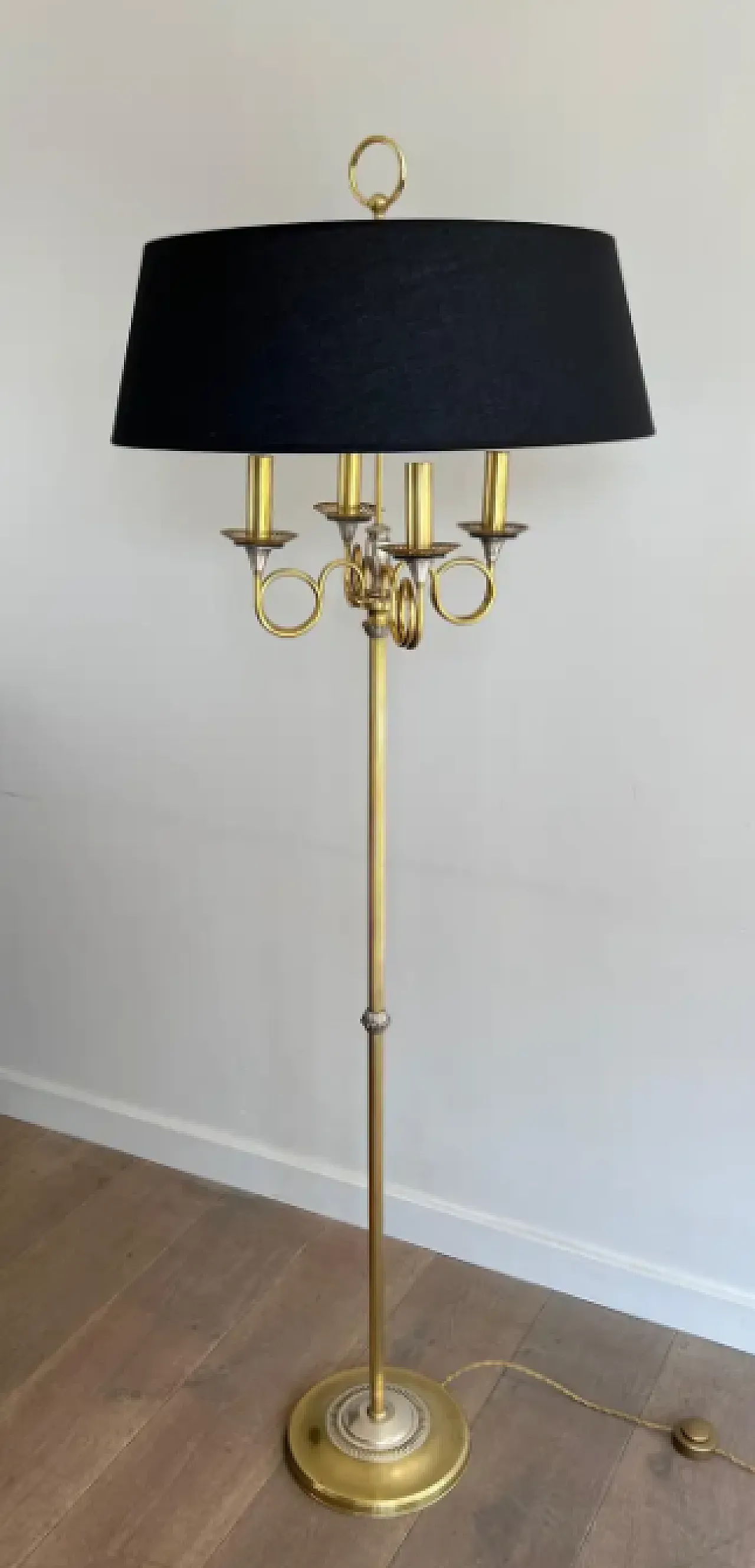 Pair of brushed steel & brass floor lamp, 1940s 4