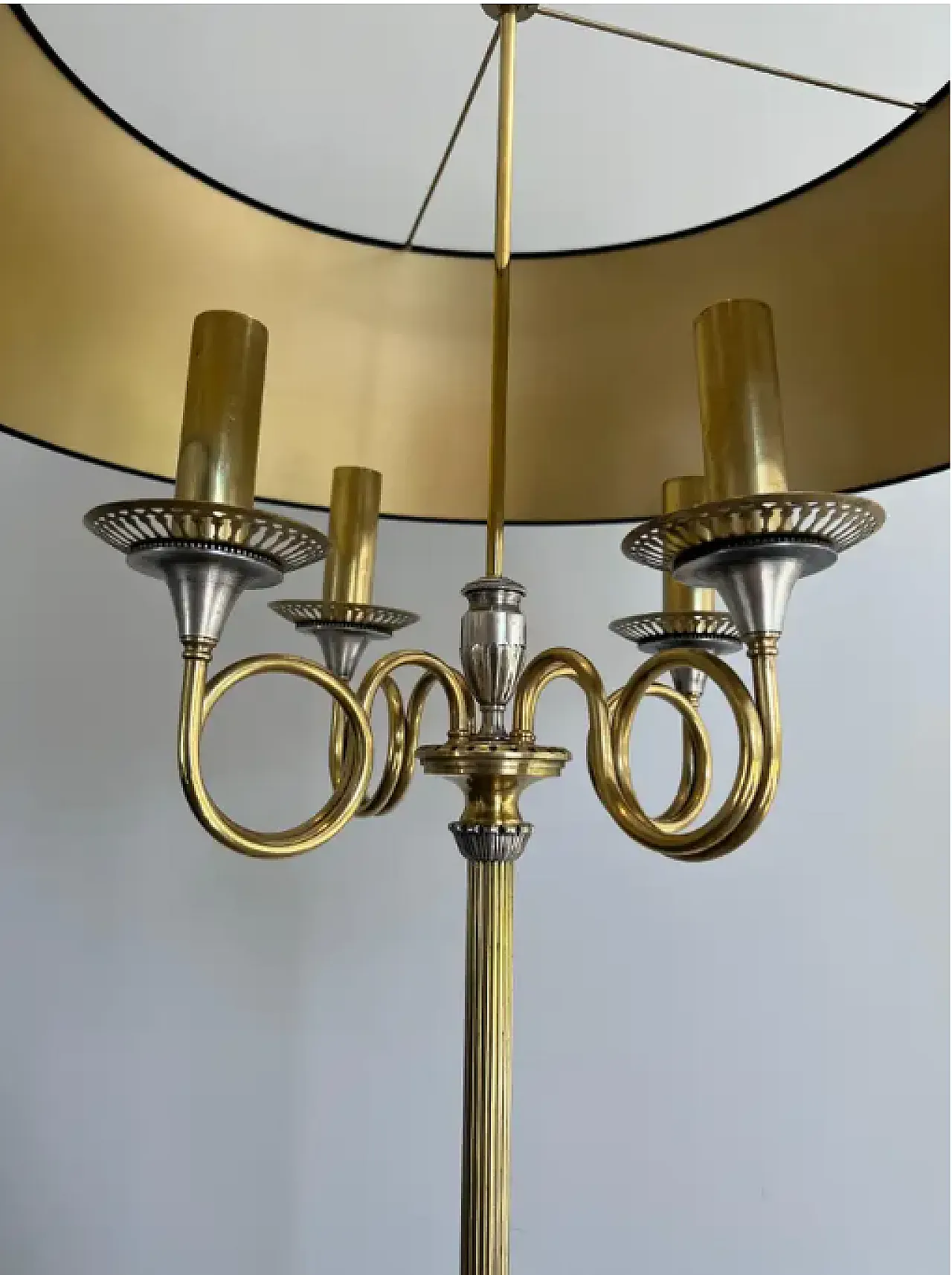 Pair of brushed steel & brass floor lamp, 1940s 6