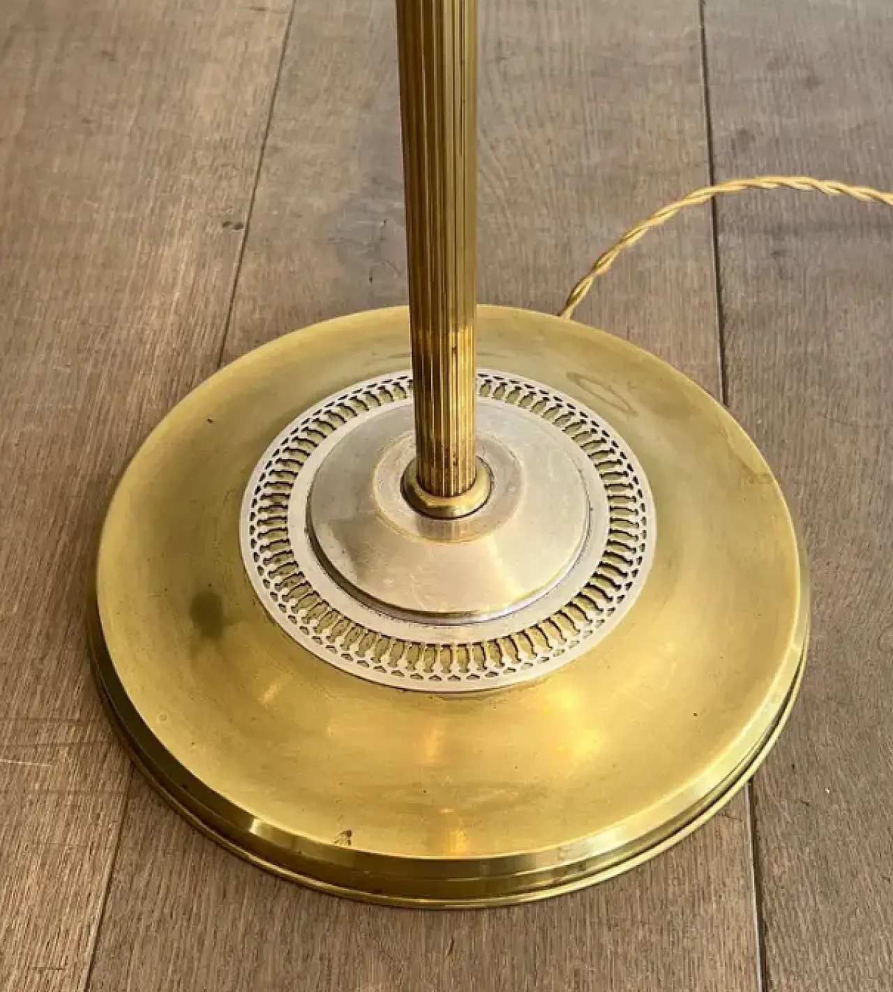 Pair of brushed steel & brass floor lamp, 1940s 10