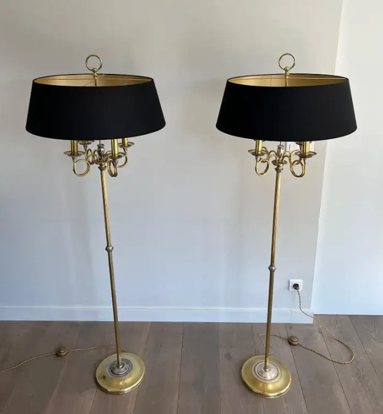 Pair of brushed steel & brass floor lamp, 1940s 11