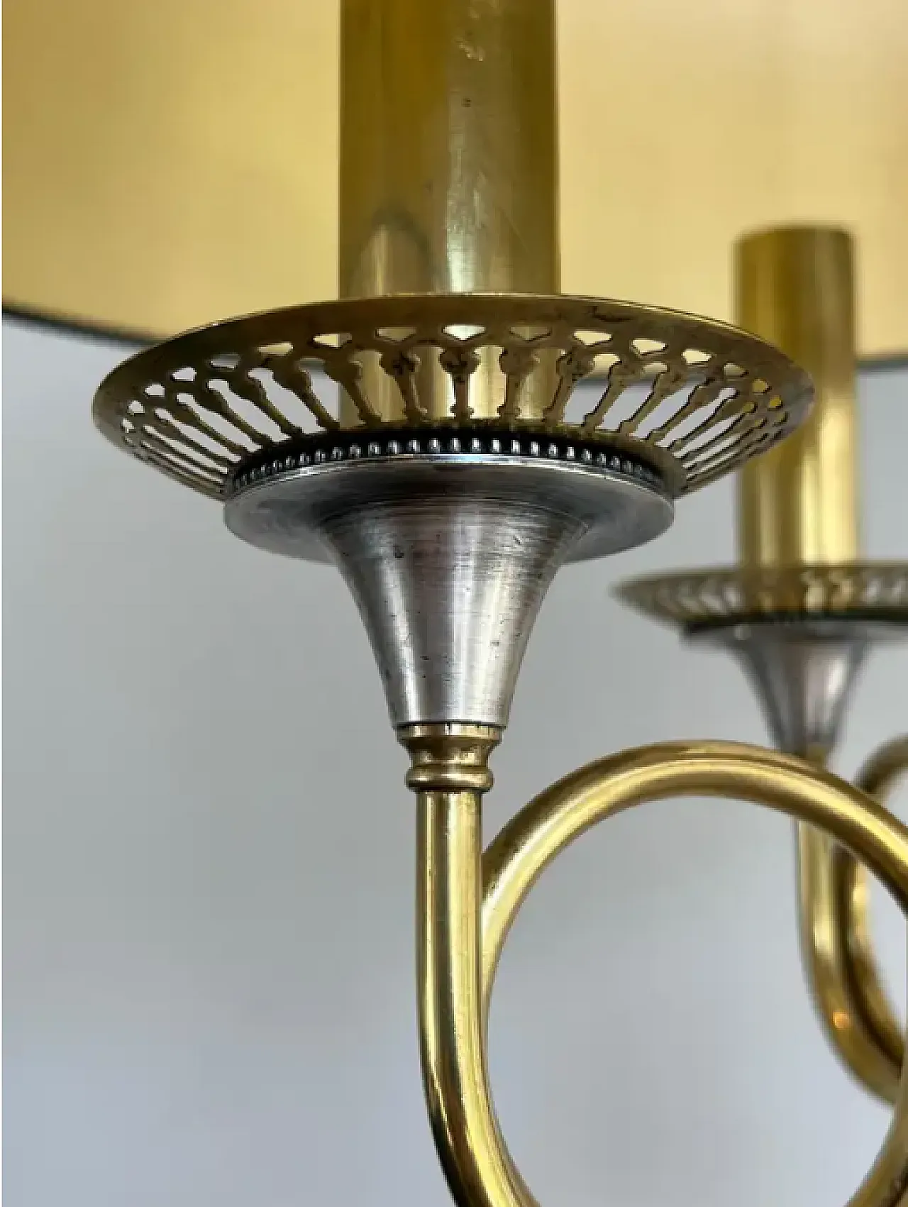 Pair of brushed steel & brass floor lamp, 1940s 12