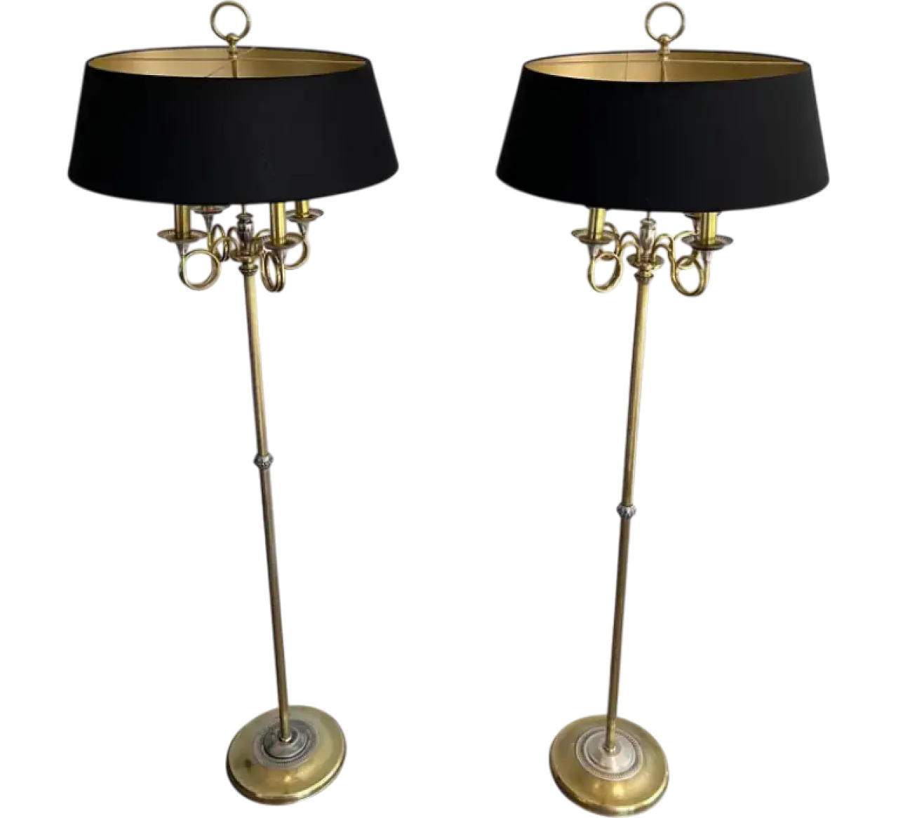 Pair of brushed steel & brass floor lamp, 1940s 14