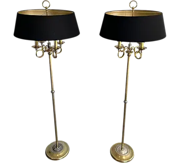 Pair of brushed steel & brass floor lamp, 1940s