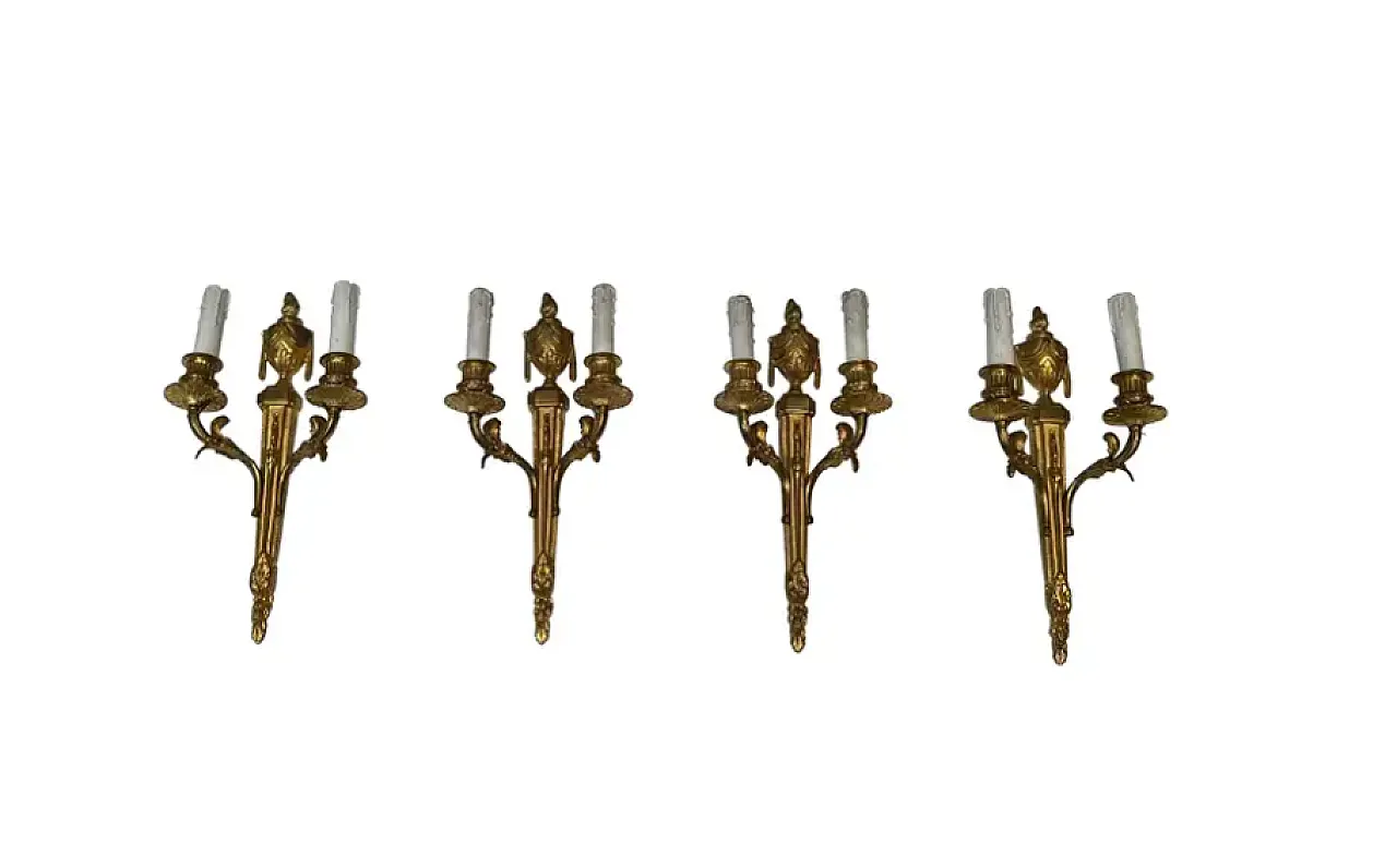 4 bronze wall lamps in Louis XVI style, 1940s 1