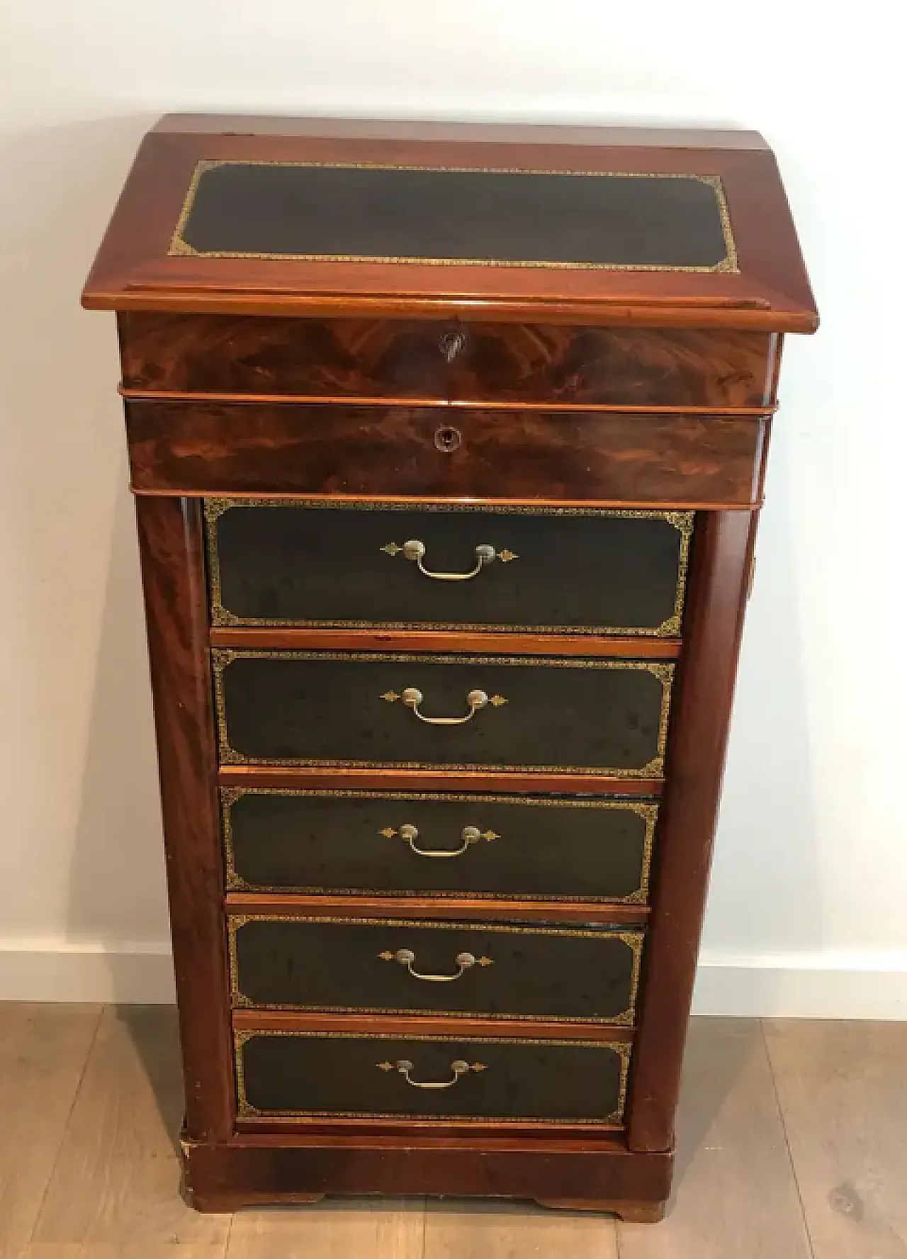 Mahogany and leather notary furniture, 1950s 2