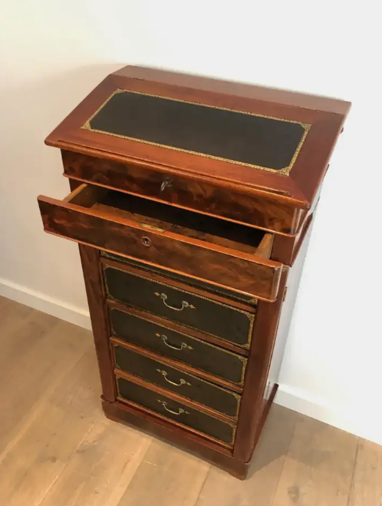 Mahogany and leather notary furniture, 1950s 3