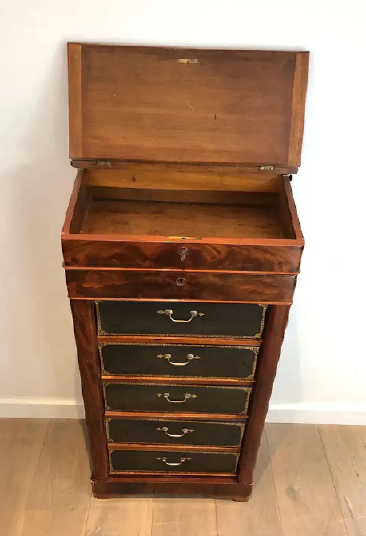 Mahogany and leather notary furniture, 1950s 5