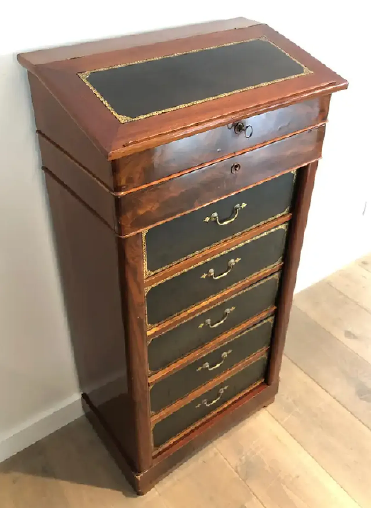 Mahogany and leather notary furniture, 1950s 11