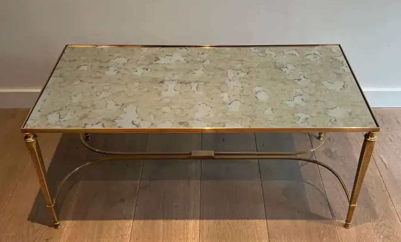 Brass coffee table with mirrored top, 1940s 2