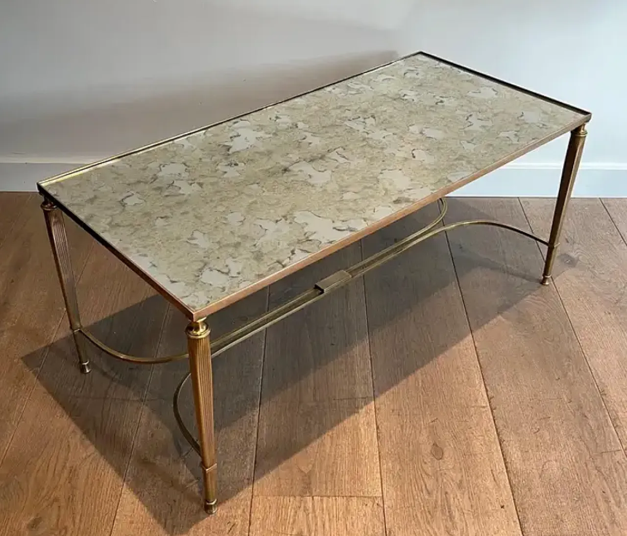 Brass coffee table with mirrored top, 1940s 3