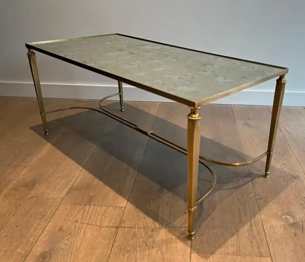 Brass coffee table with mirrored top, 1940s 4