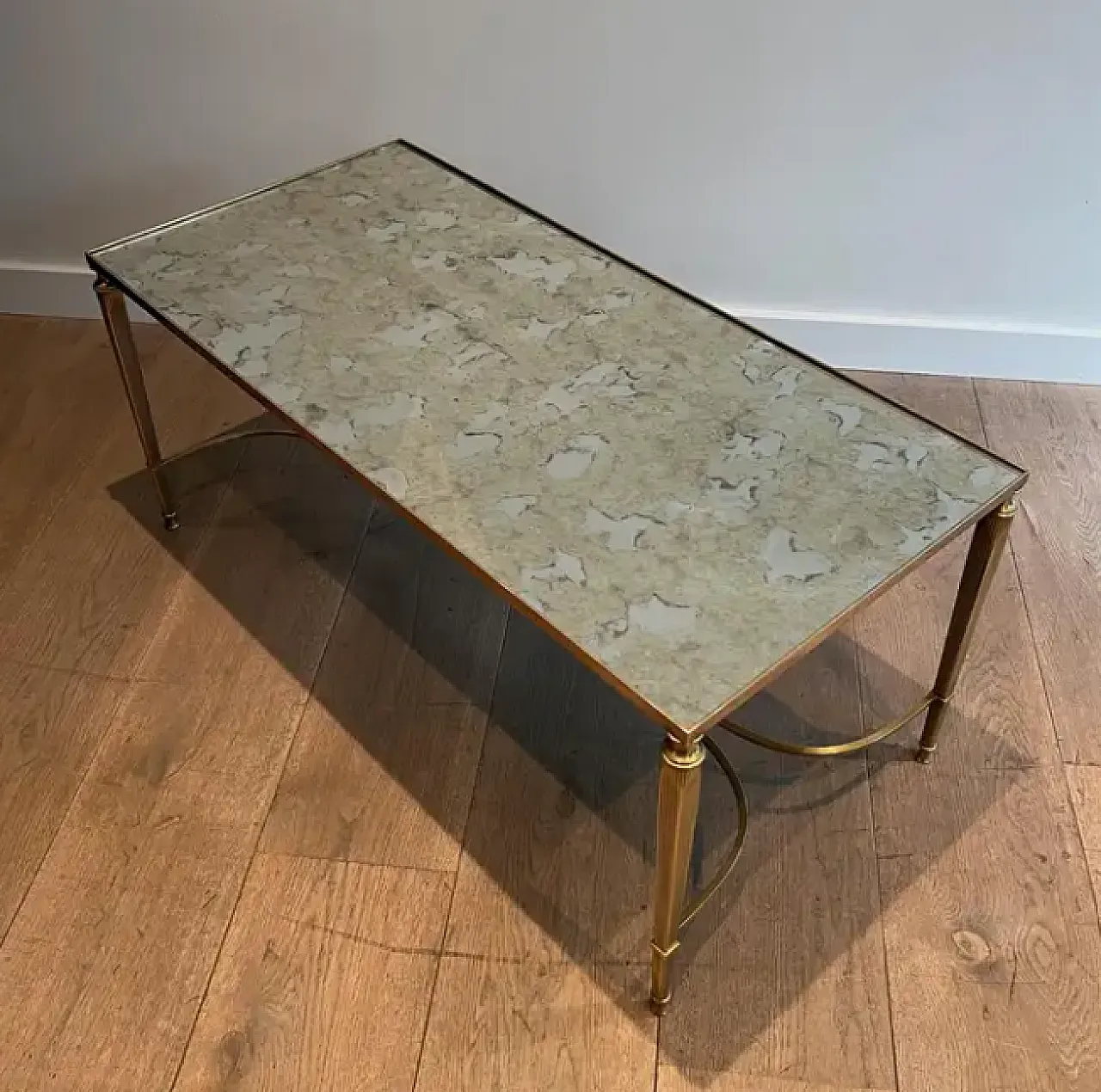 Brass coffee table with mirrored top, 1940s 5