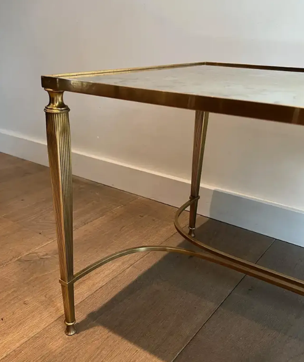 Brass coffee table with mirrored top, 1940s 6