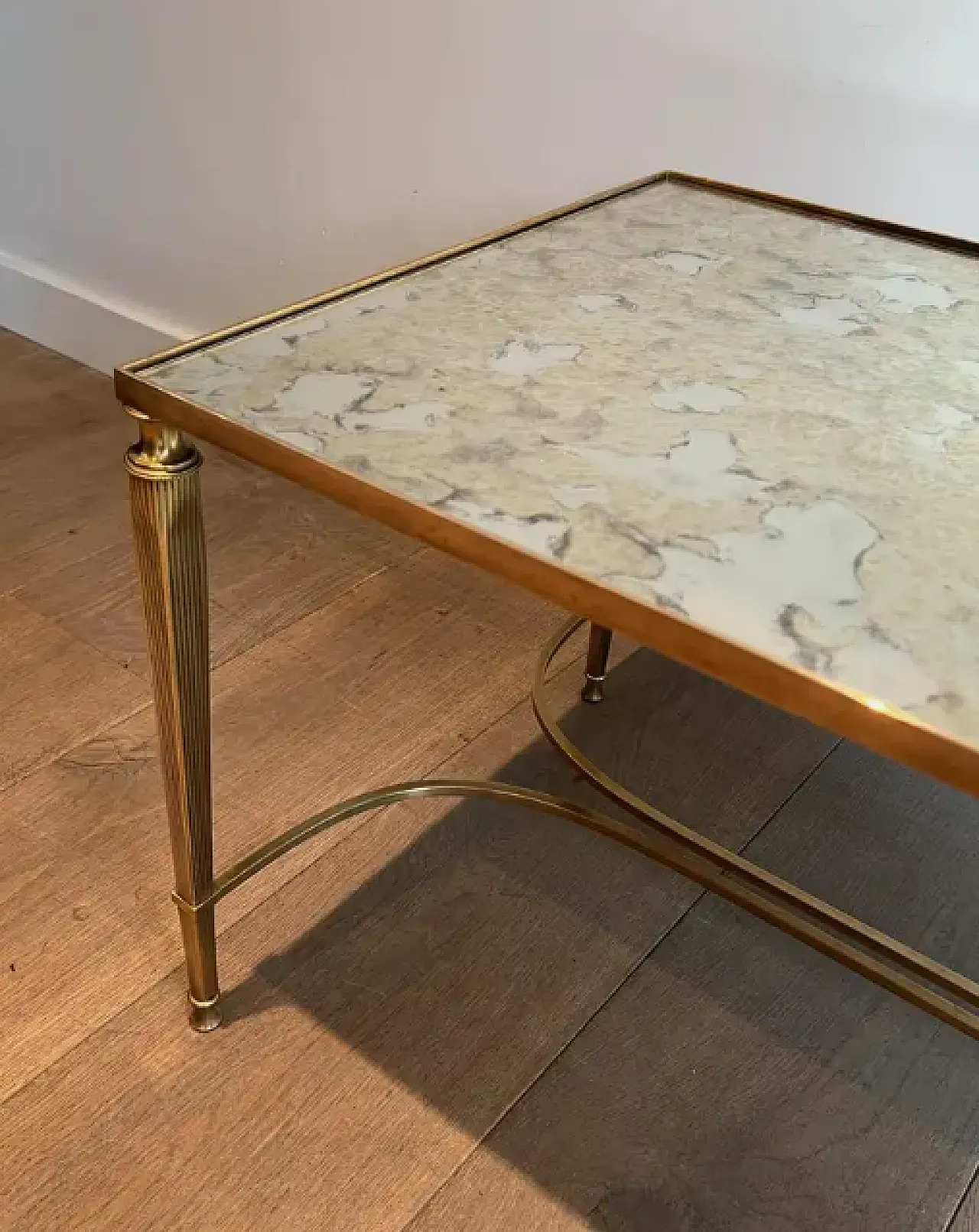 Brass coffee table with mirrored top, 1940s 7