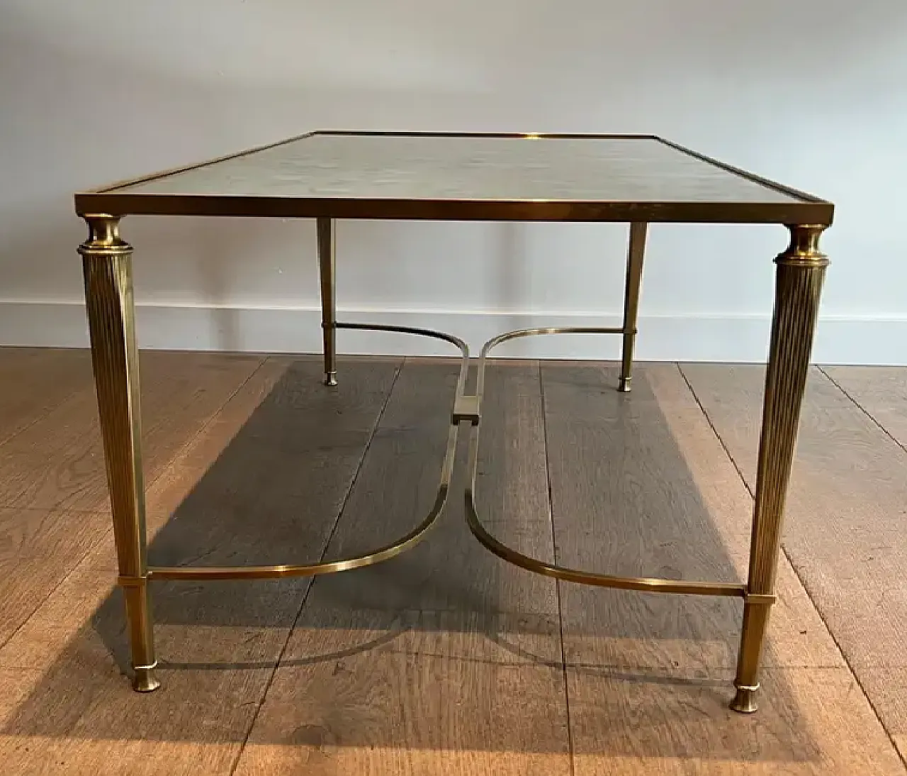 Brass coffee table with mirrored top, 1940s 10