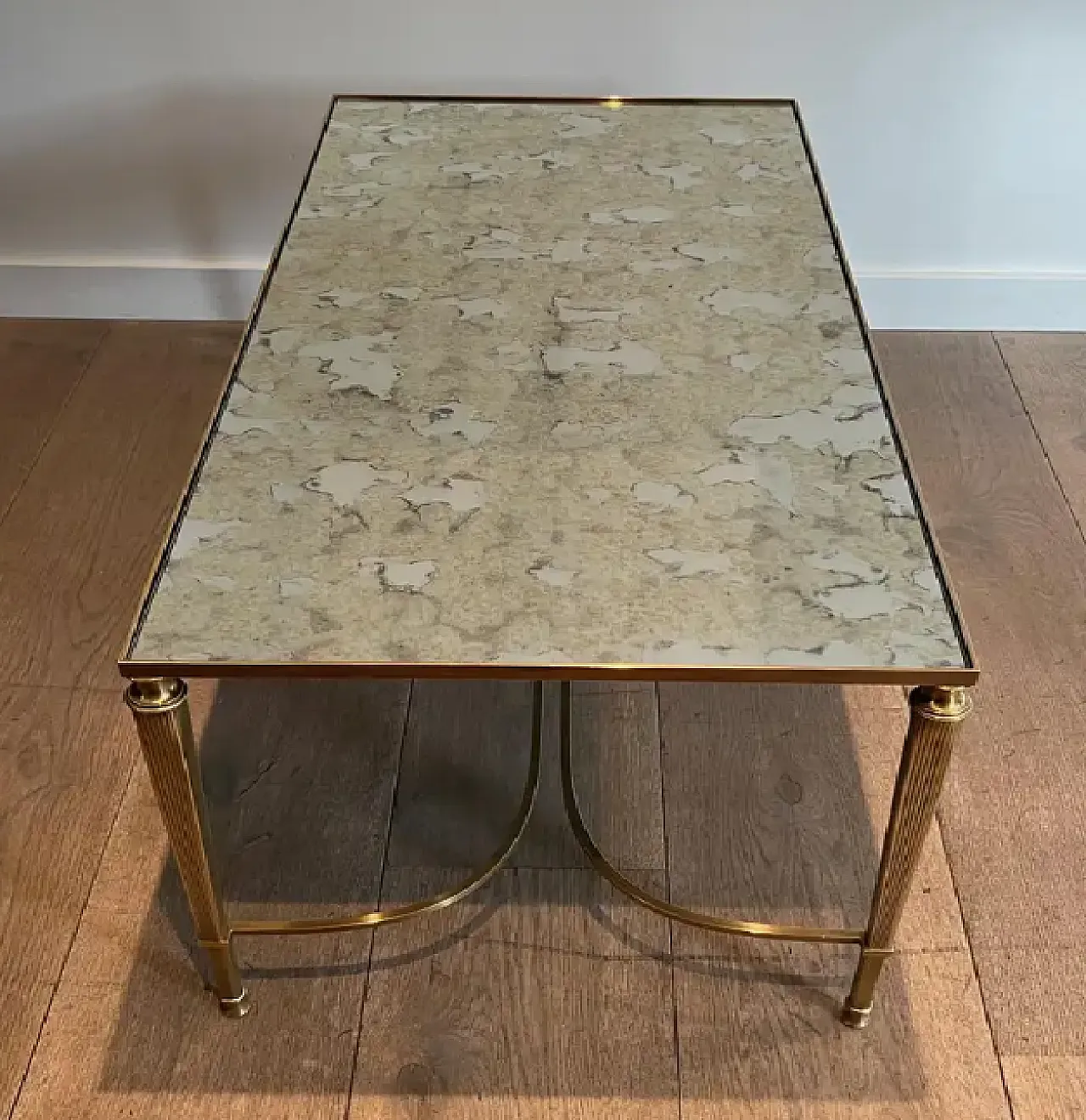 Brass coffee table with mirrored top, 1940s 13