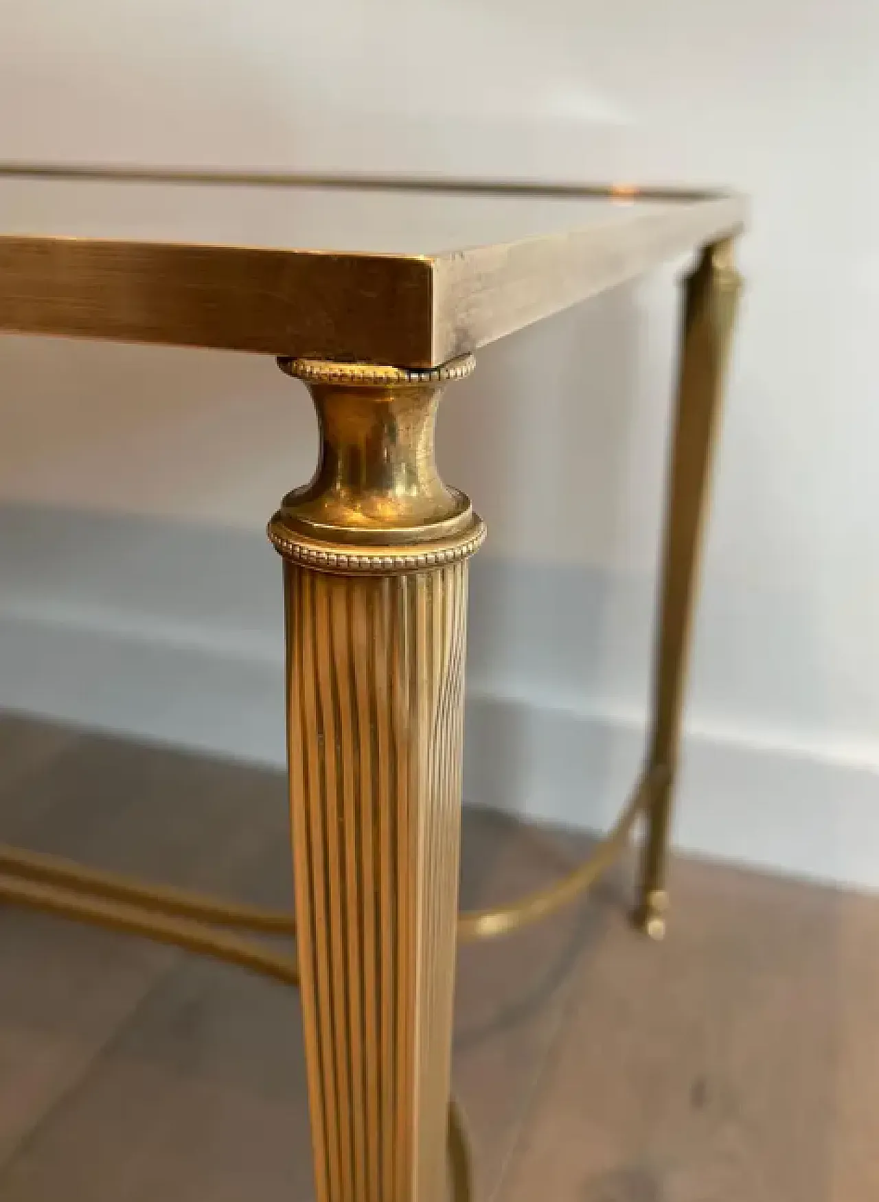 Brass coffee table with mirrored top, 1940s 14