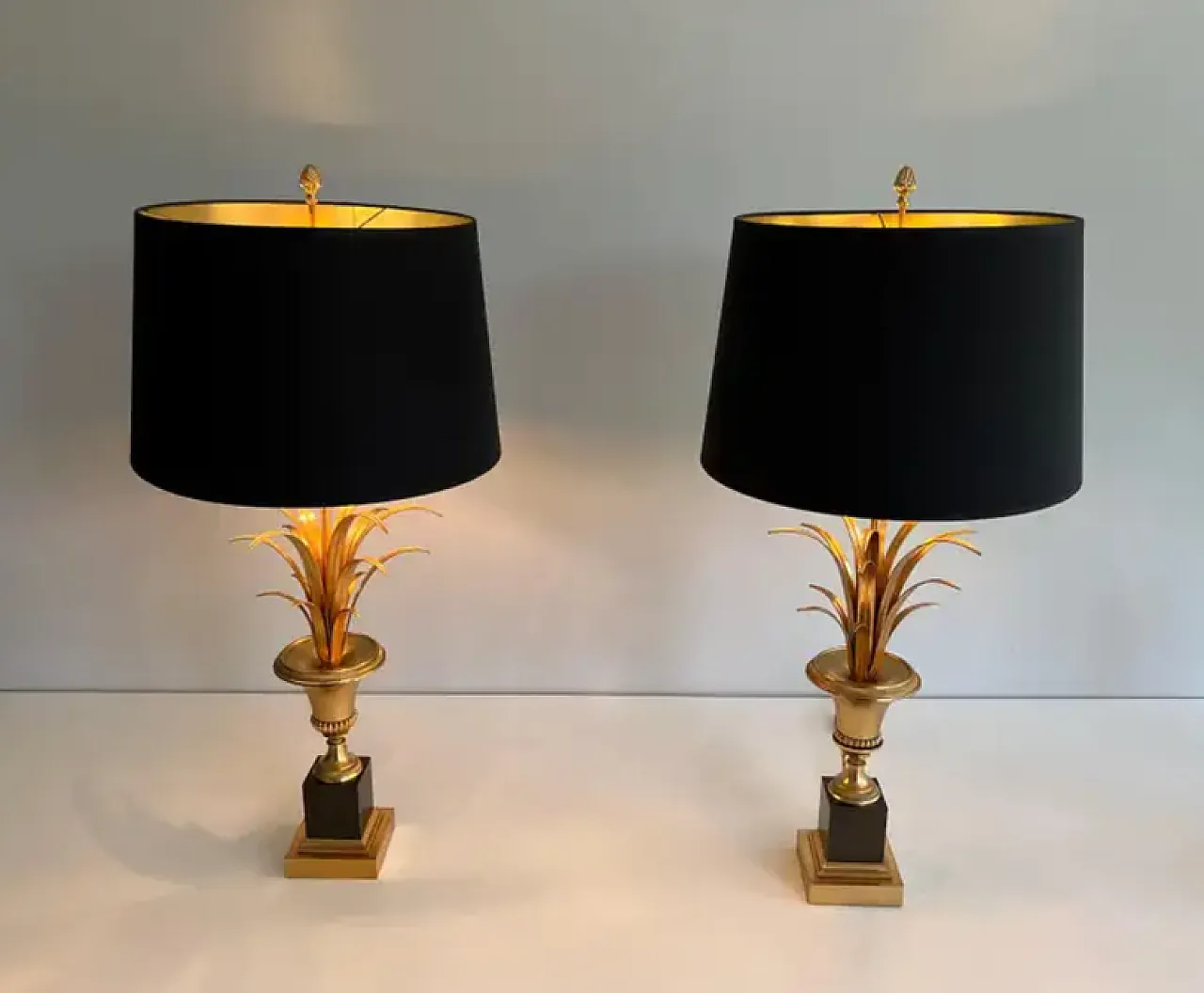 Pair of brass and chrome palm lamps, 1970s 2