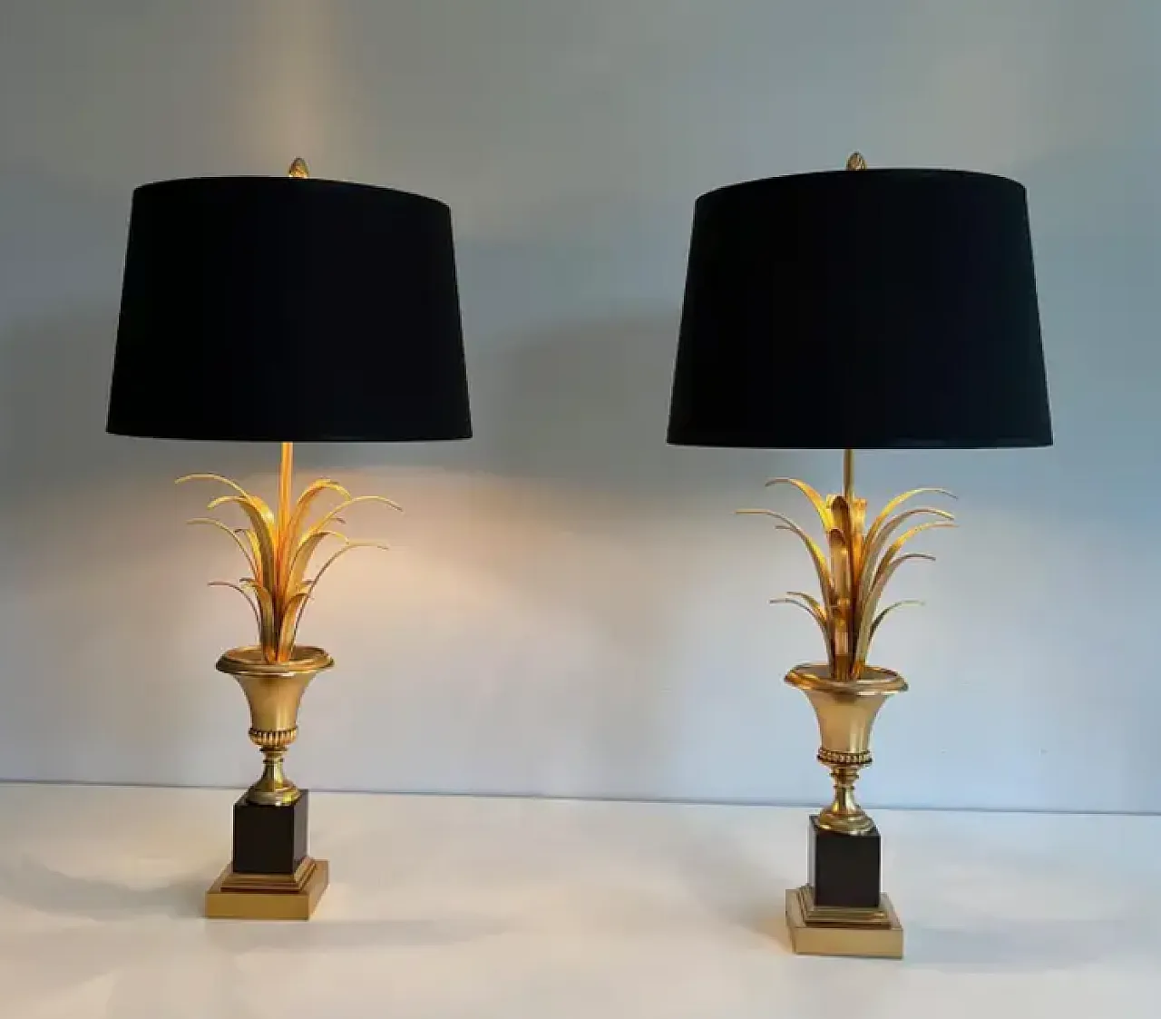 Pair of brass and chrome palm lamps, 1970s 6