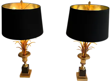 Pair of brass and chrome palm lamps, 1970s