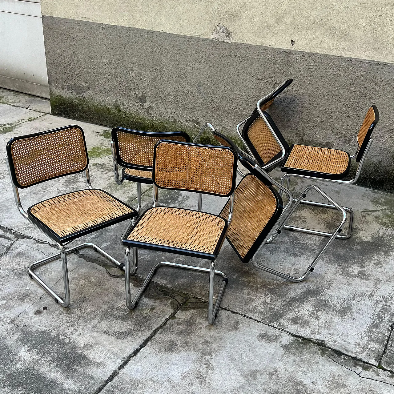 6 Chairs in the style of Marcel Breuer's Cesca model, 1980s 7