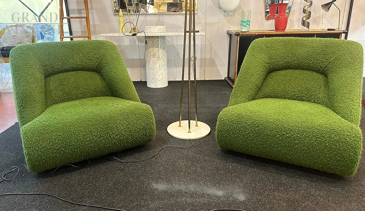 Pair of bouclé fabric armchairs by Jean Prévost, 1970s 1